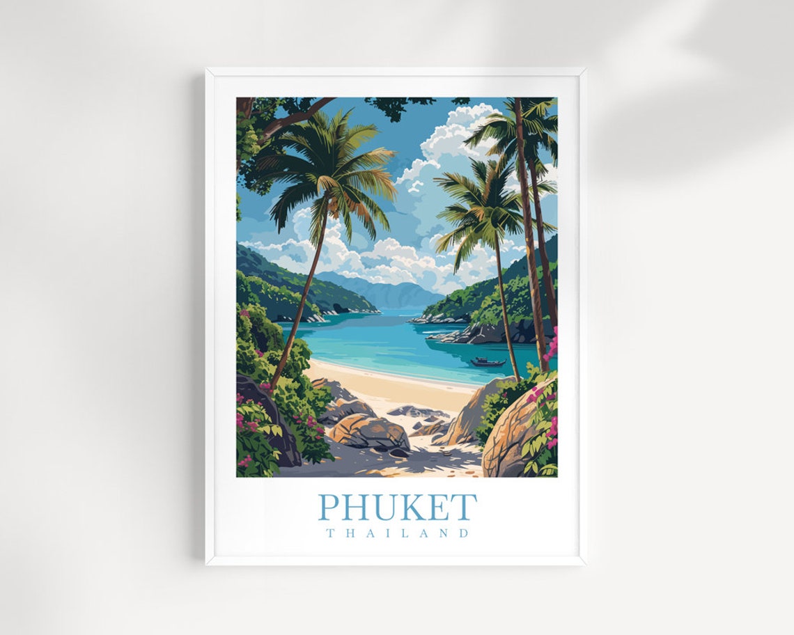 Phuket Tropical Beach With Palm Trees Thailand Travel Poster