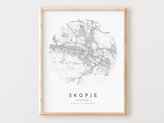 Skopje Map Print City Street Wall Art