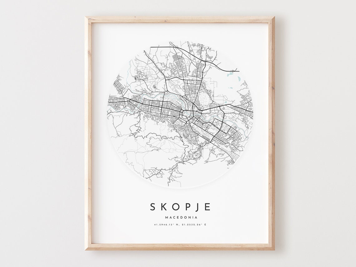 Skopje Macedonia Circular Street Map Modern Minimalist Poster