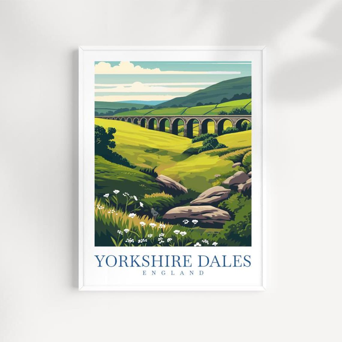 Yorkshire Dales England Vintage Travel Poster Viaduct Rolling Hills