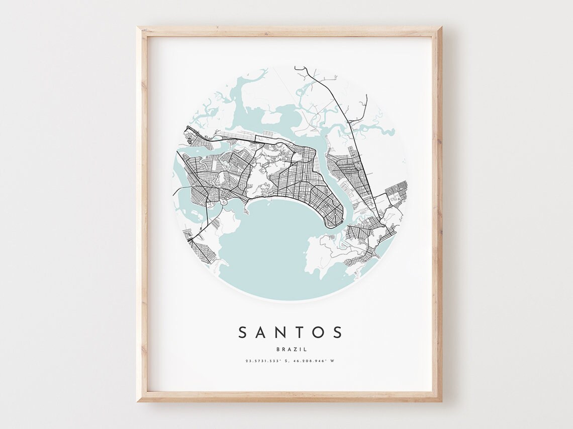 Santos Brazil Map Print City Street Art Poster