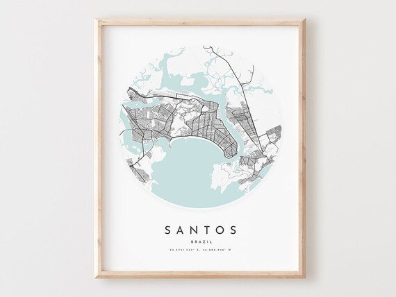 Santos Brazil Map Print City Street Art Poster