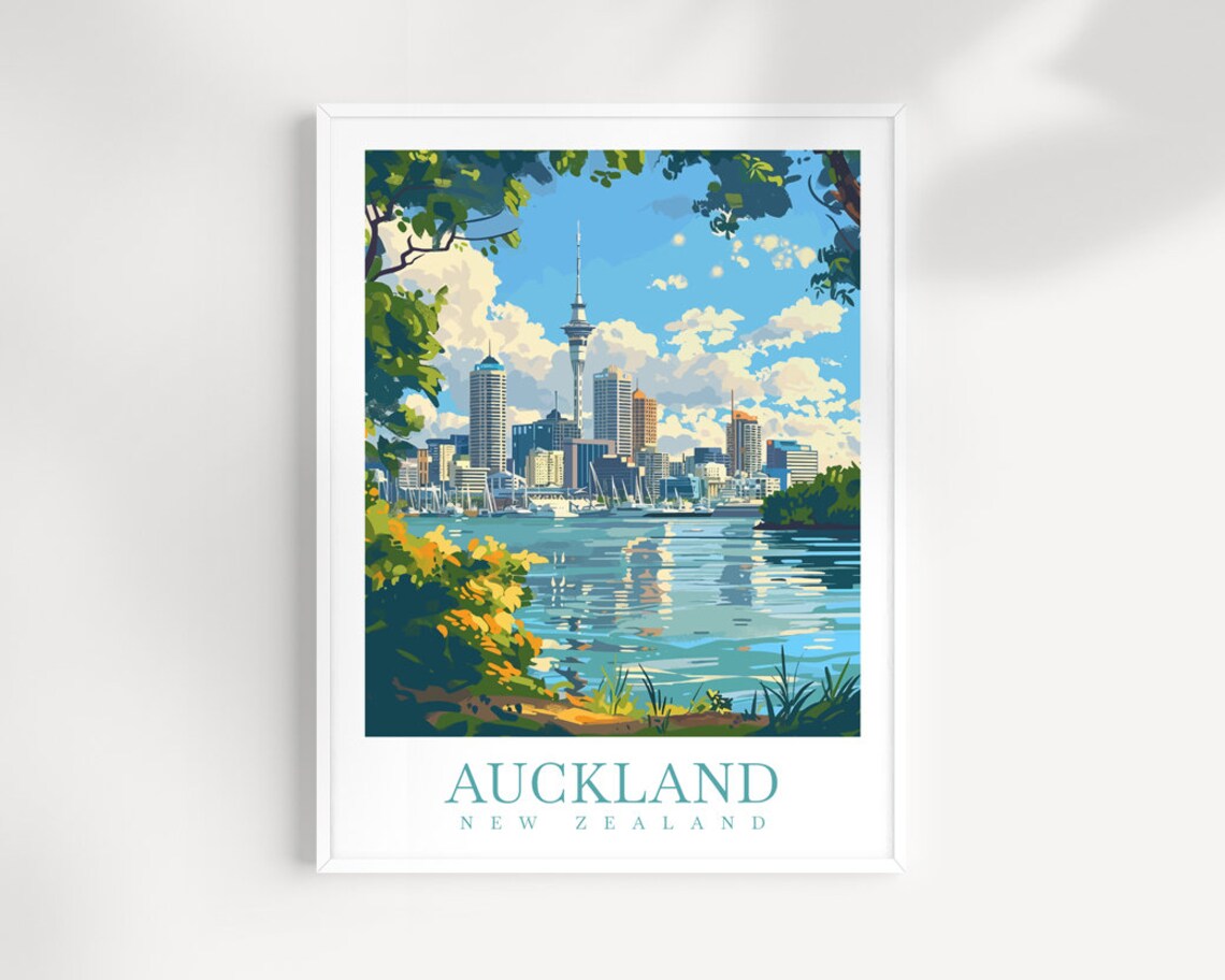 Auckland New Zealand Skyline Sky Tower Harbor City View Poster