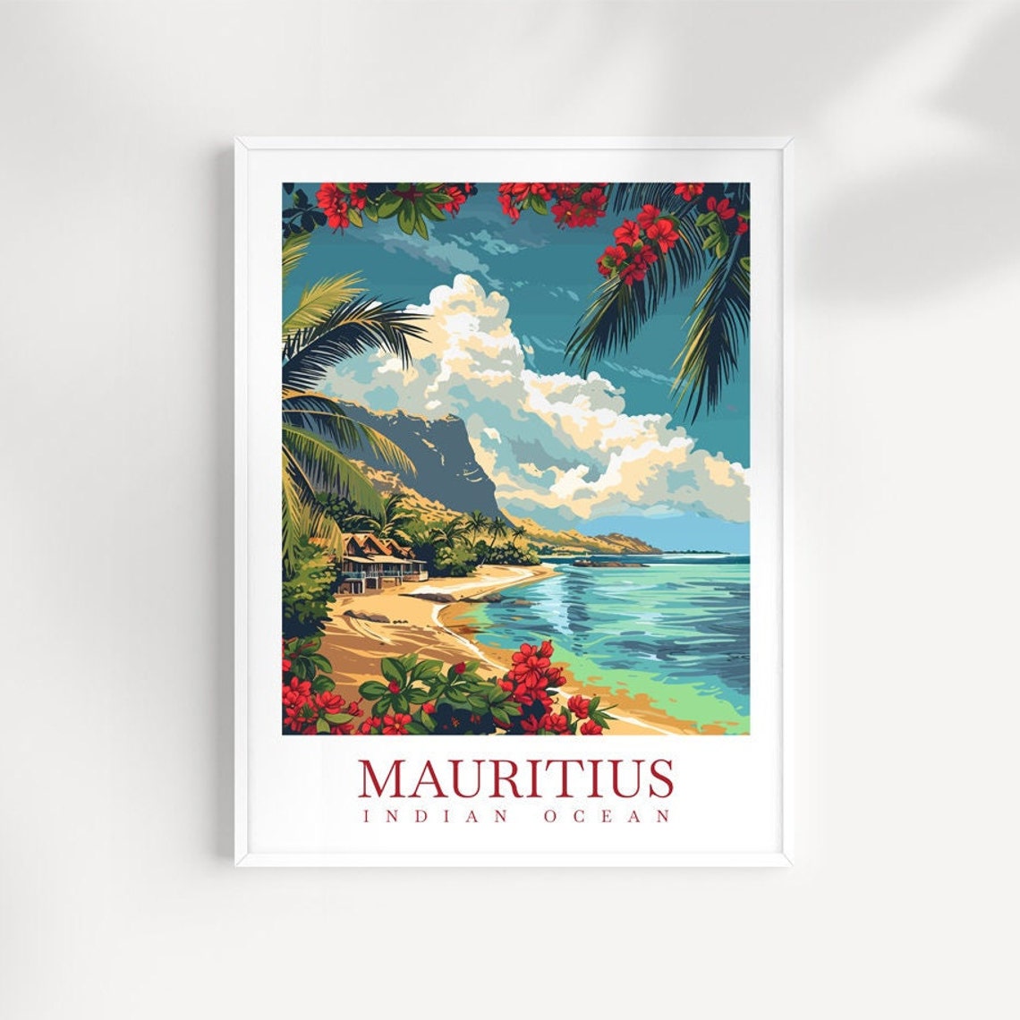 Mauritius Indian Ocean Golden Sand Beach Palm Trees Travel Poster