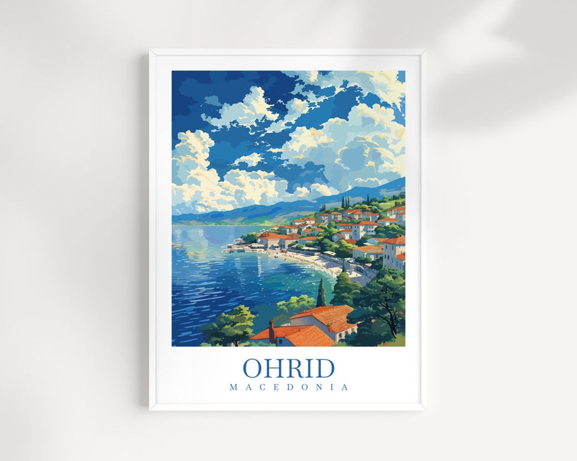 Ohrid Macedonia Lakeside Town and Sparkling Blue Bay Art Print