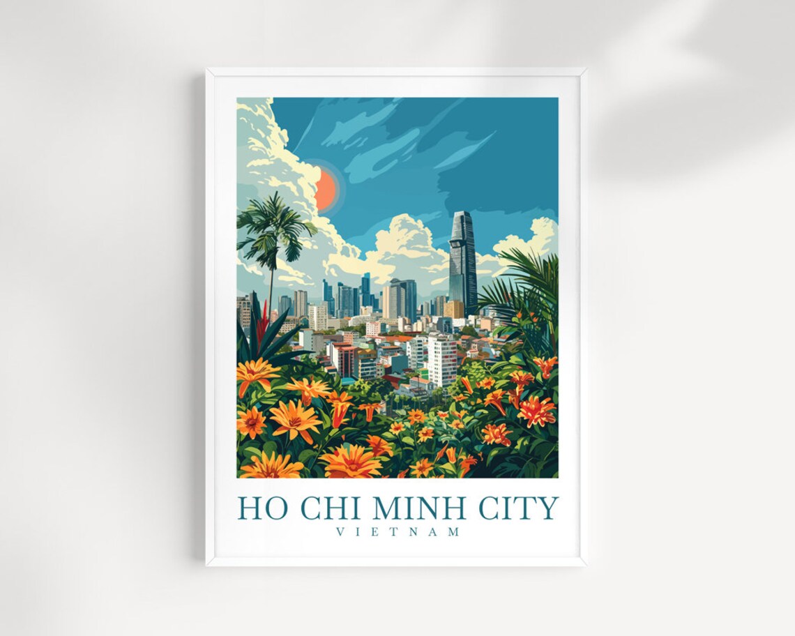 Ho Chi Minh City Vietnam Skyline with Colorful Flowers Poster