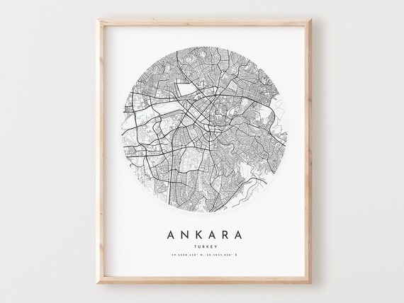 Ankara Map Print City Street Art Poster