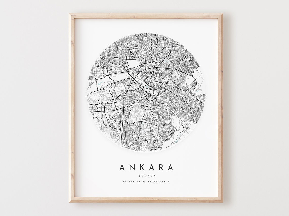 Ankara Turkey Circular City Map Minimalist Modern Travel Wall Poster