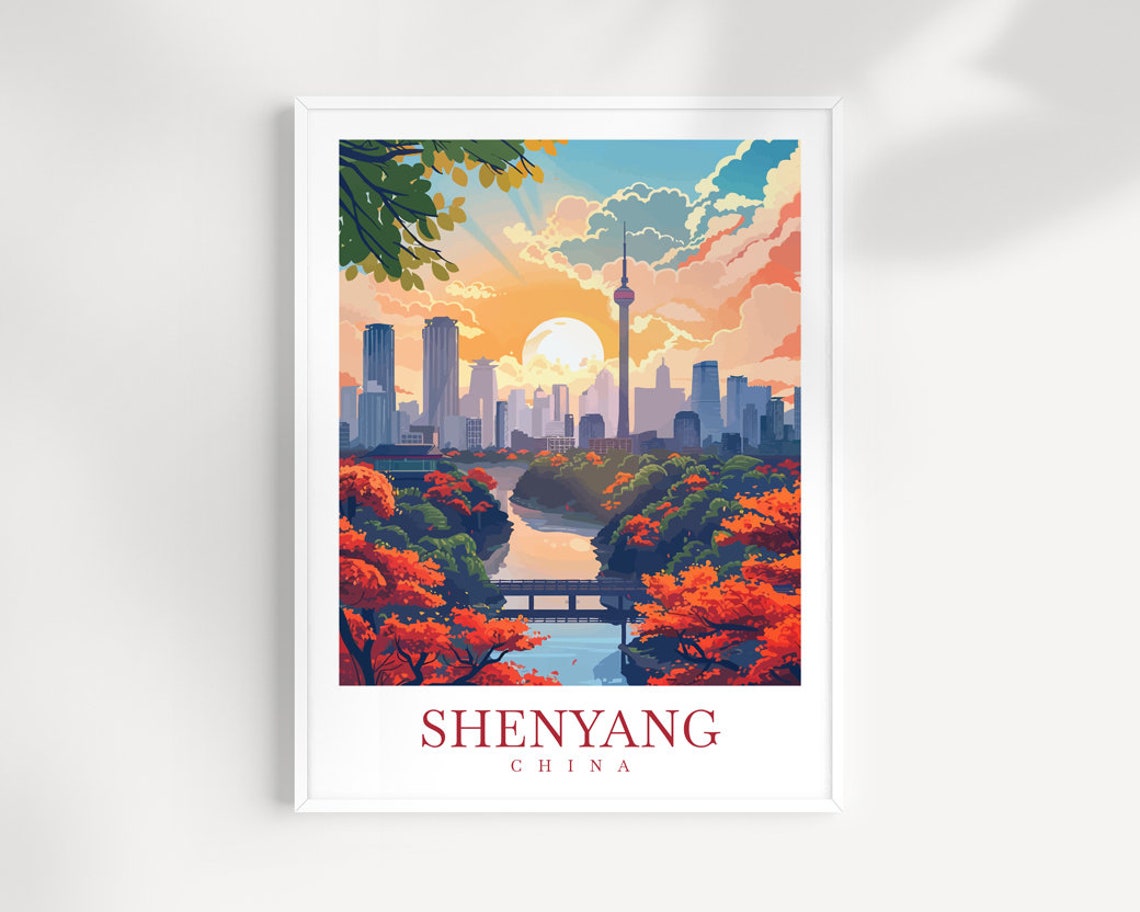 Shenyang China City Skyline Sunset Tower Autumn River Poster