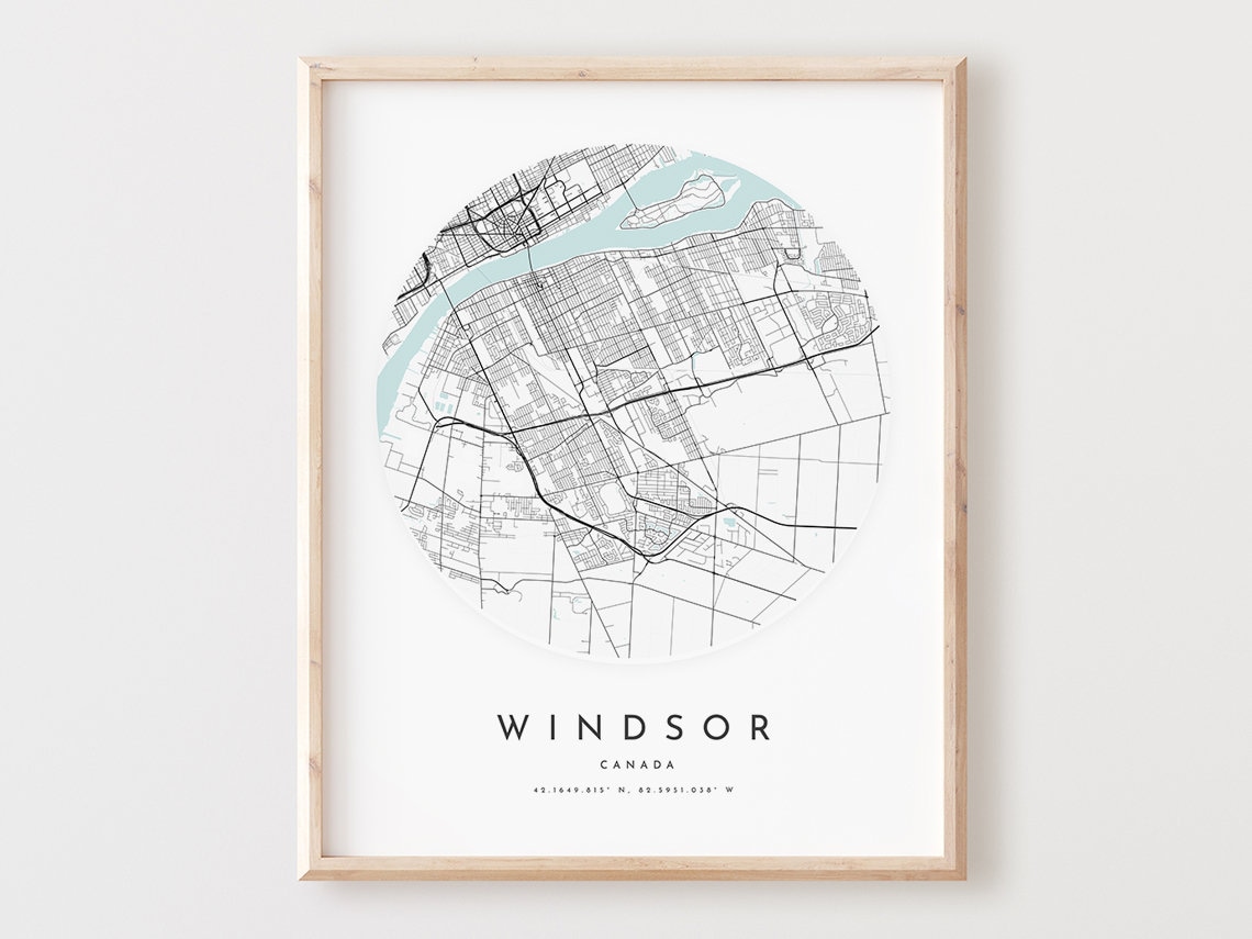 Windsor Canada City Map Print Minimalist Street Grid Coordinates Wall Decor