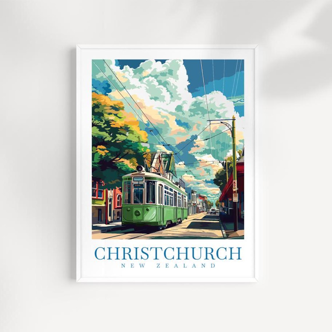 Christchurch Vintage Tram Street Scene New Zealand City Poster