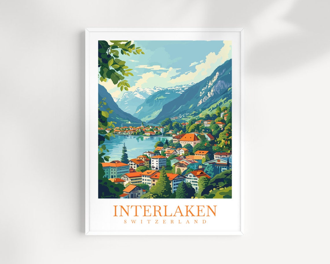 Interlaken Switzerland Alpine Lake Town Mountain View Poster