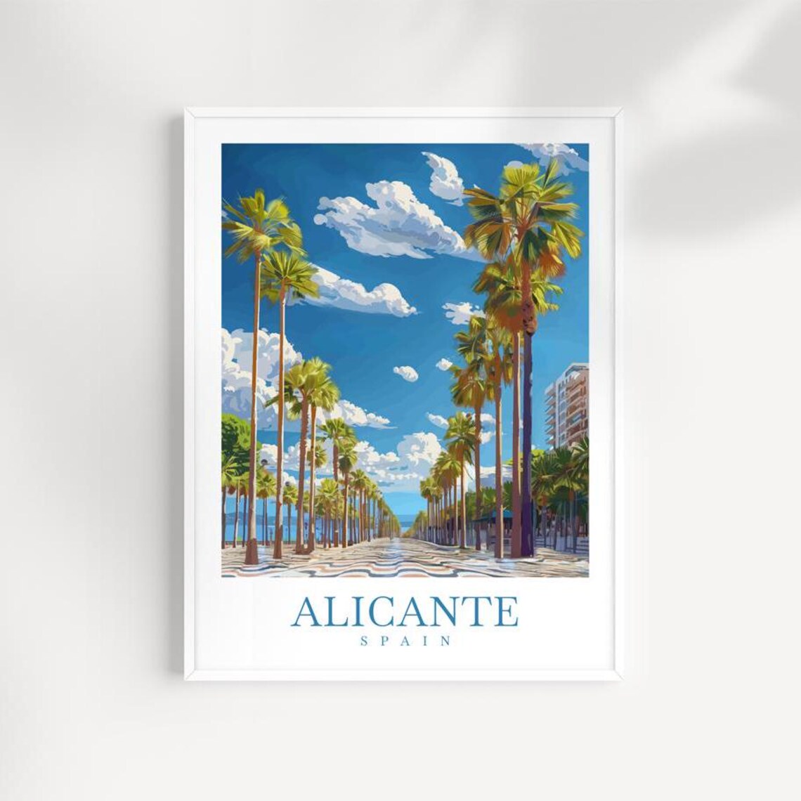 Alicante Spain Palm Avenue Promenade Sunny Coastal City Scene Poster