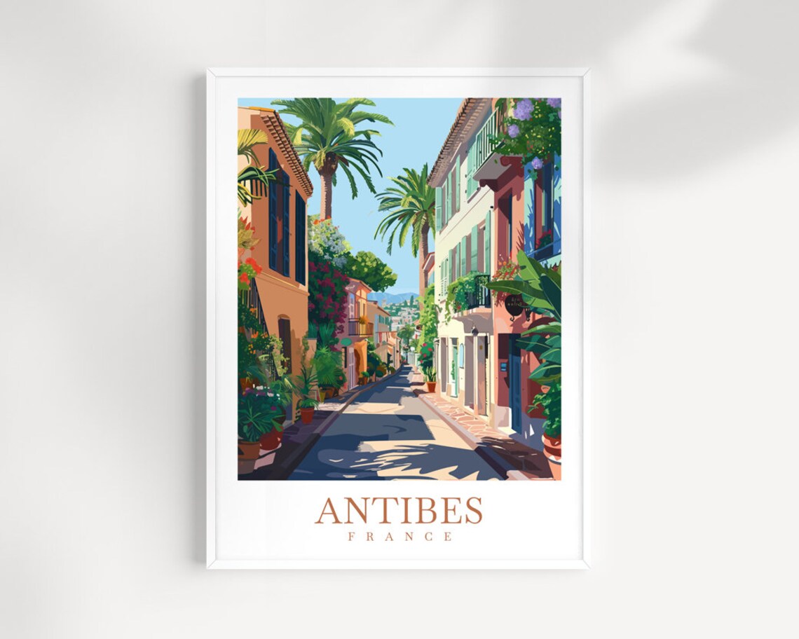 Antibes France Palm Lined Old Town Street Mediterranean Travel Poster