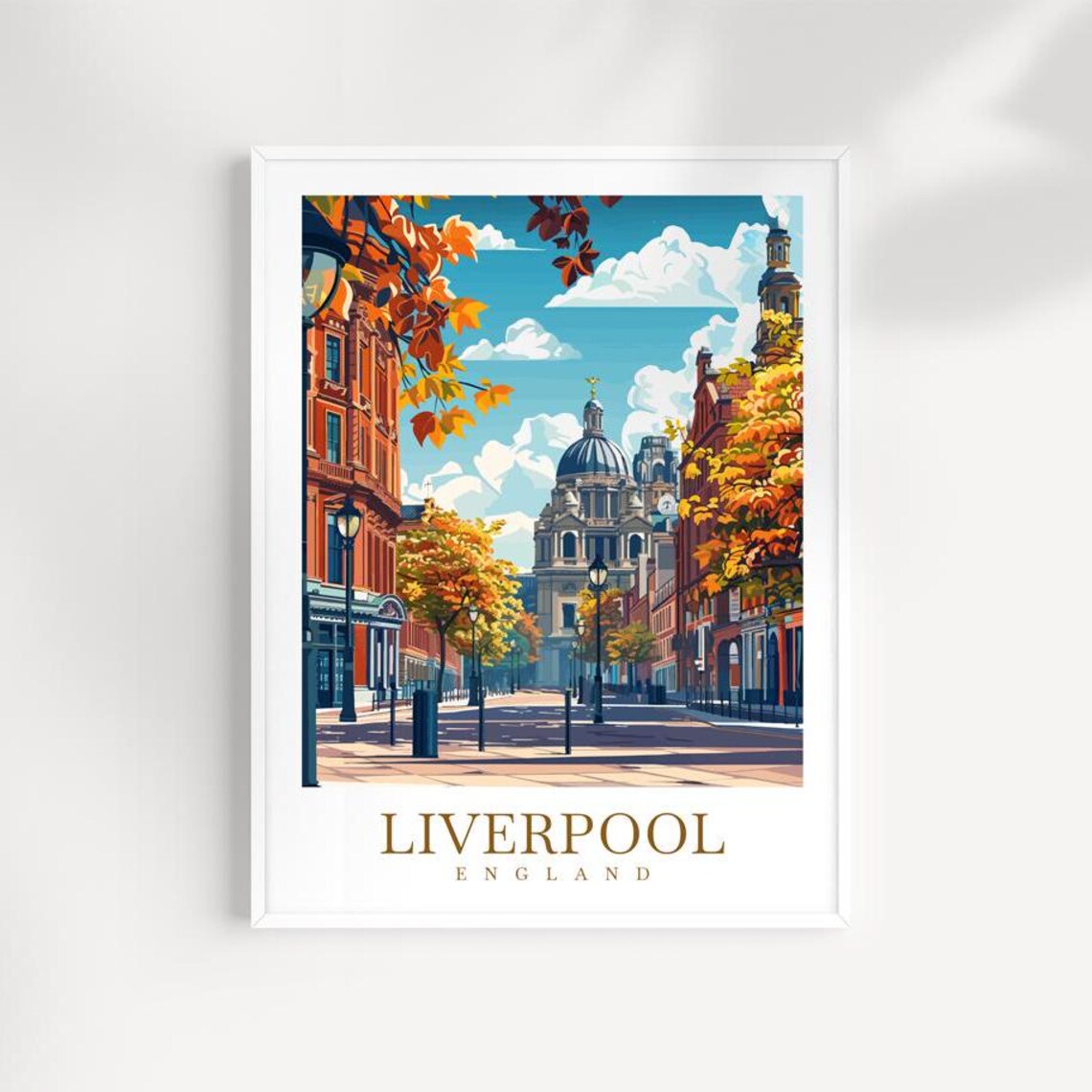 Liverpool Autumn Street With Historic Dome England Travel Poster