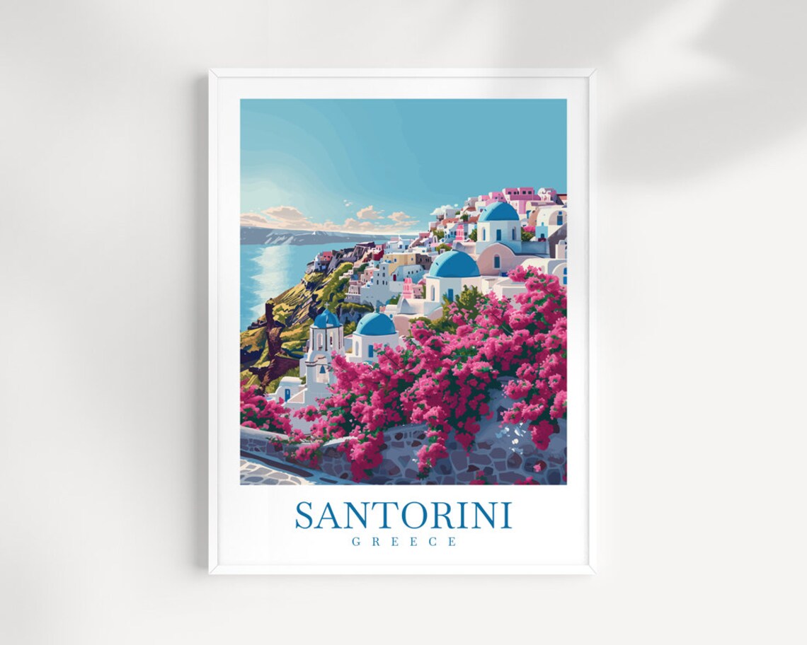 Santorini Travel Poster, Aegean Sea Wall Art