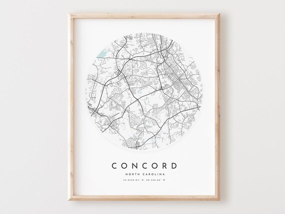 Concord North Carolina Map Print Modern City Wall Art