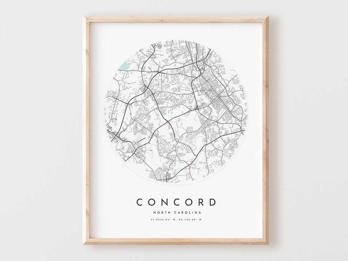 Concord North Carolina Minimalist Circle City Street Map Art Poster