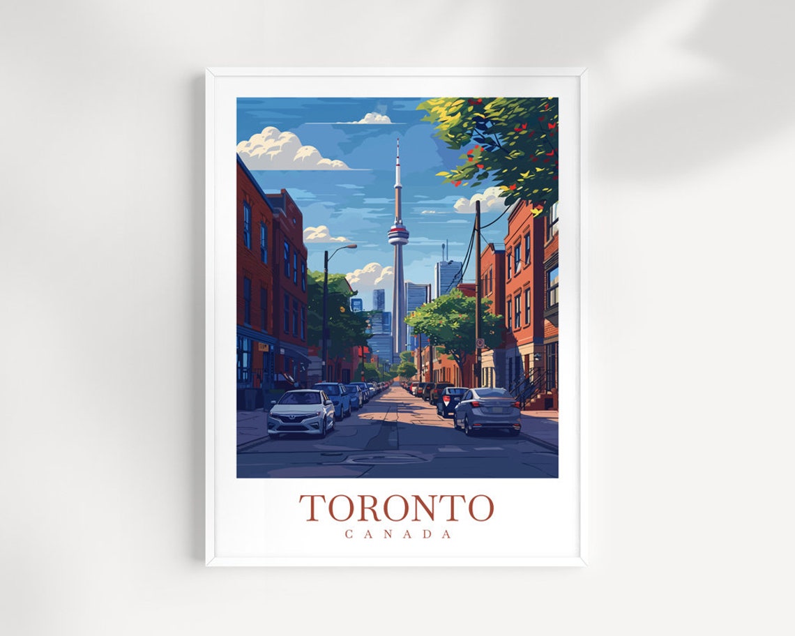Toronto Canada CN Tower Brick Street Parked Cars City View Poster