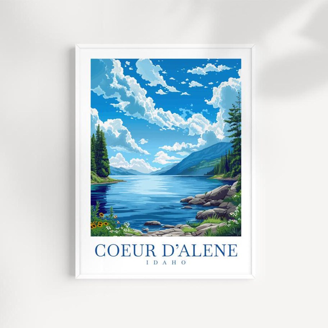 Coeur D'Alene Idaho Lake Wall Art Wildflowers Mountains Shoreline