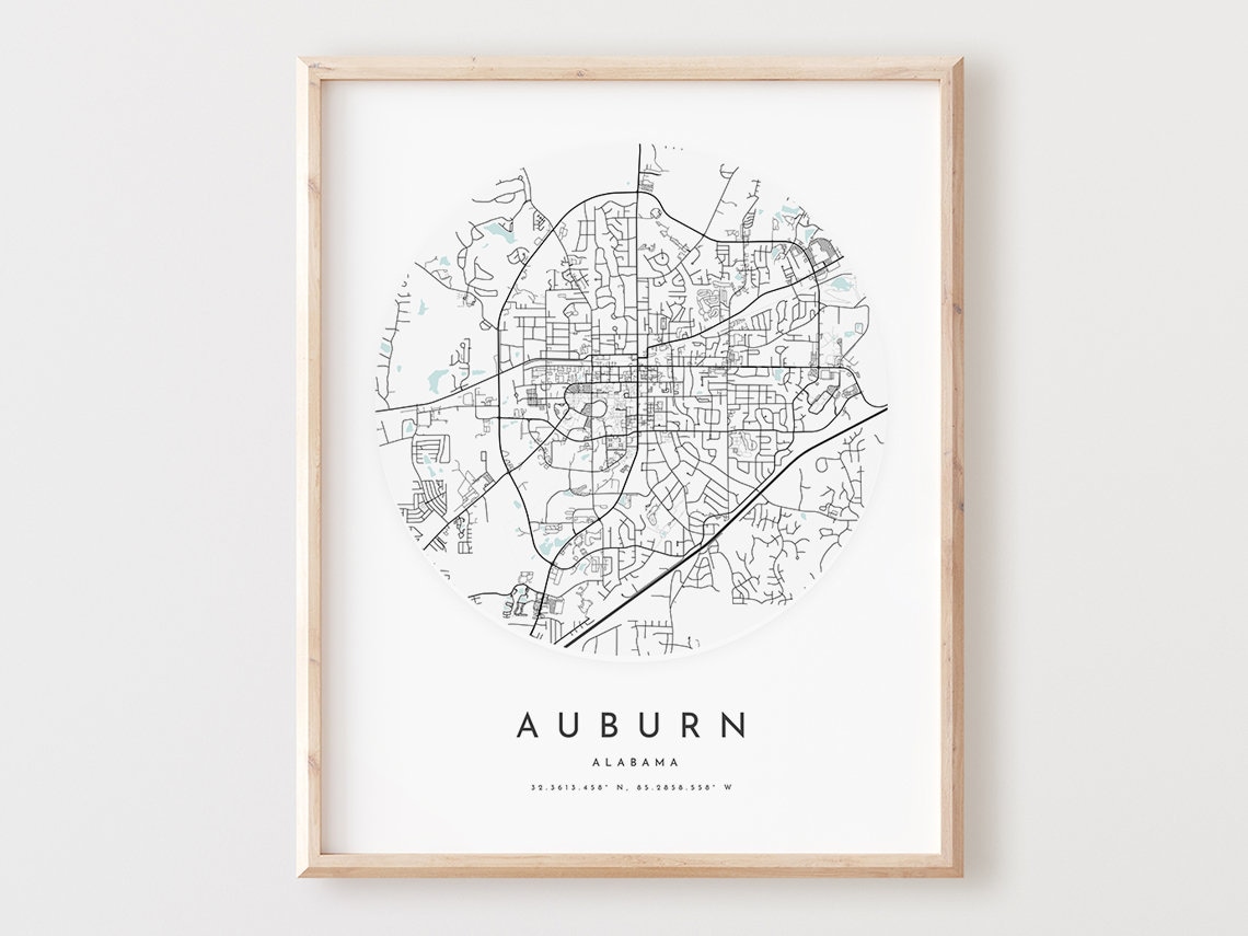 Auburn Alabama Circular City Street Map Minimalist Art Poster