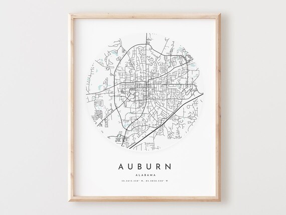 Auburn Alabama Map Print Minimalist City Street Art