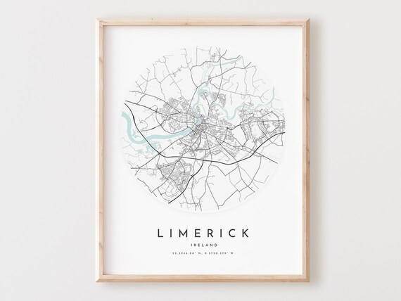 Limerick Map Print City Street Poster Wall Art