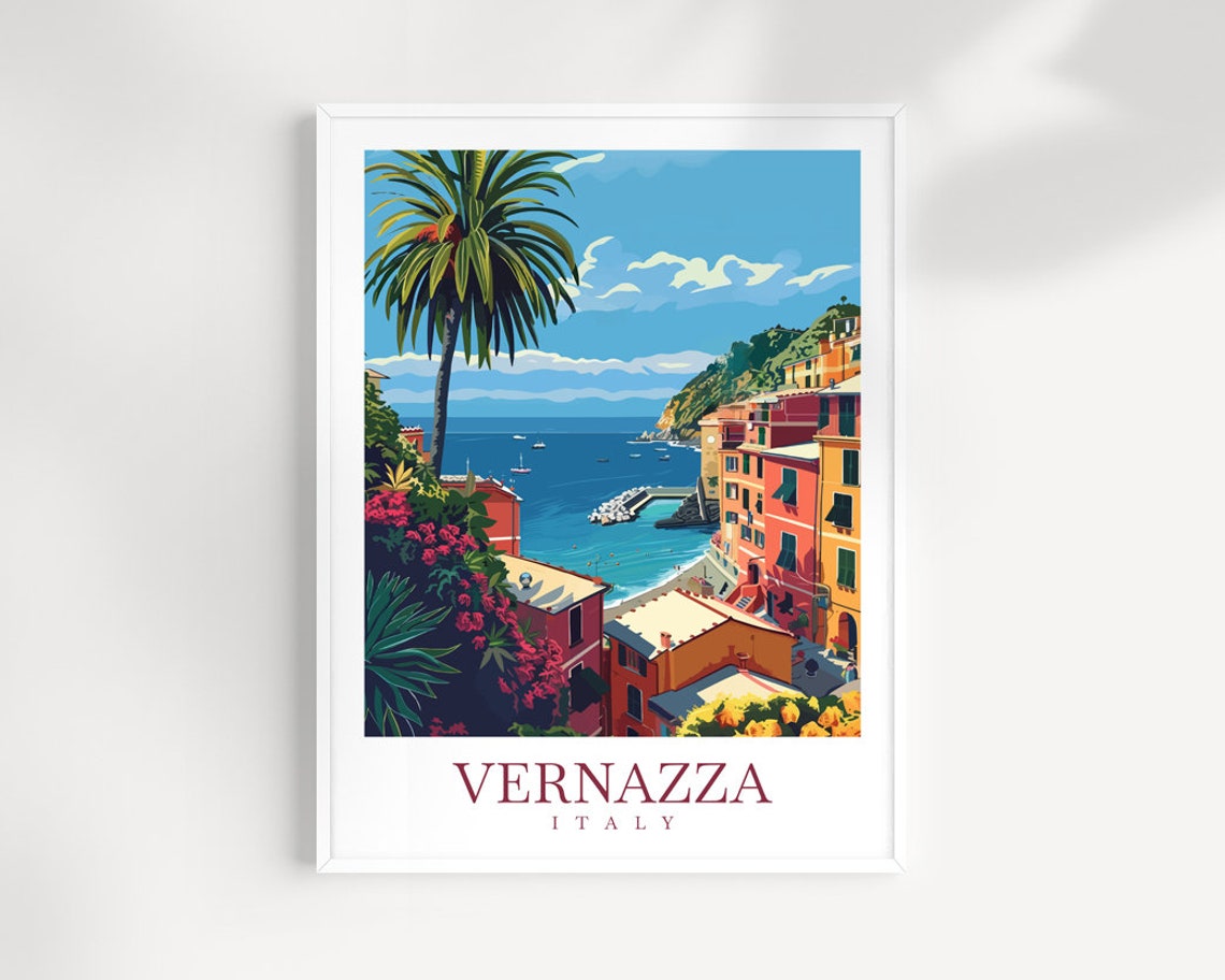 Vernazza Italy Colorful Bay Village With Palm Tree Seaside Poster