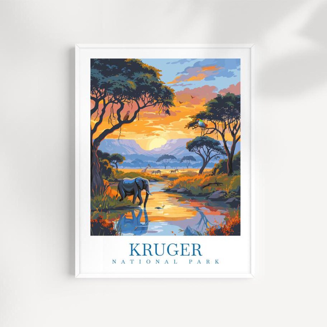 Kruger National Park Elephant Waterhole Morning Wildlife Poster