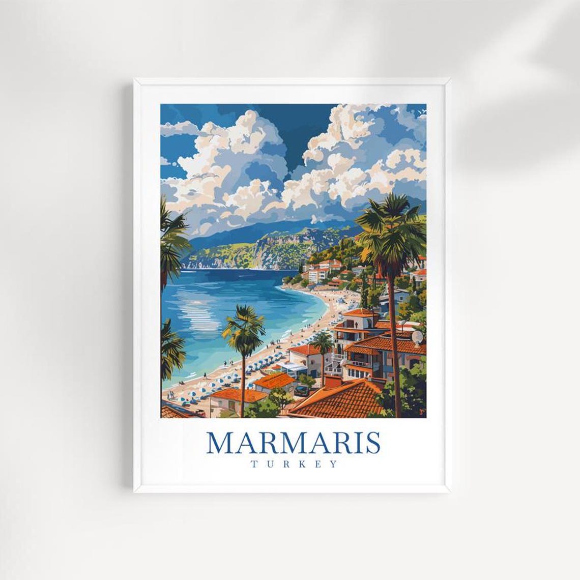 Marmaris Turkey Beach Coast Resort Illustrated Travel Poster