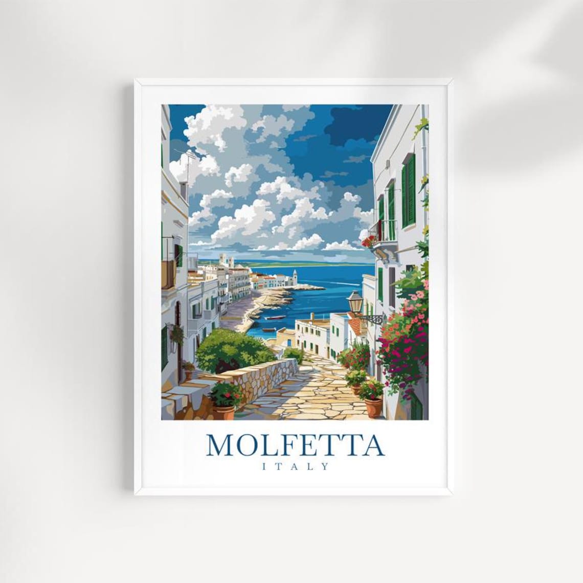 Molfetta Italy Coastal View Of Harbor And Boats From Old Street Poster