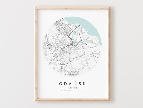 Gdask Map Print Minimalist City Street Art