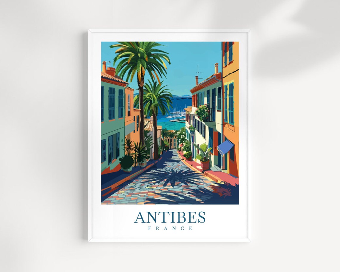 Antibes France Old Town Cobblestone Street Marina Travel Poster