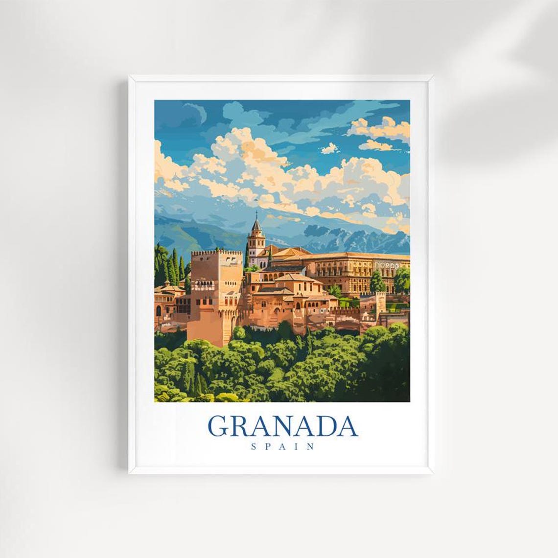 Granada Spain Alhambra Palace Sierra Nevada View Travel Poster