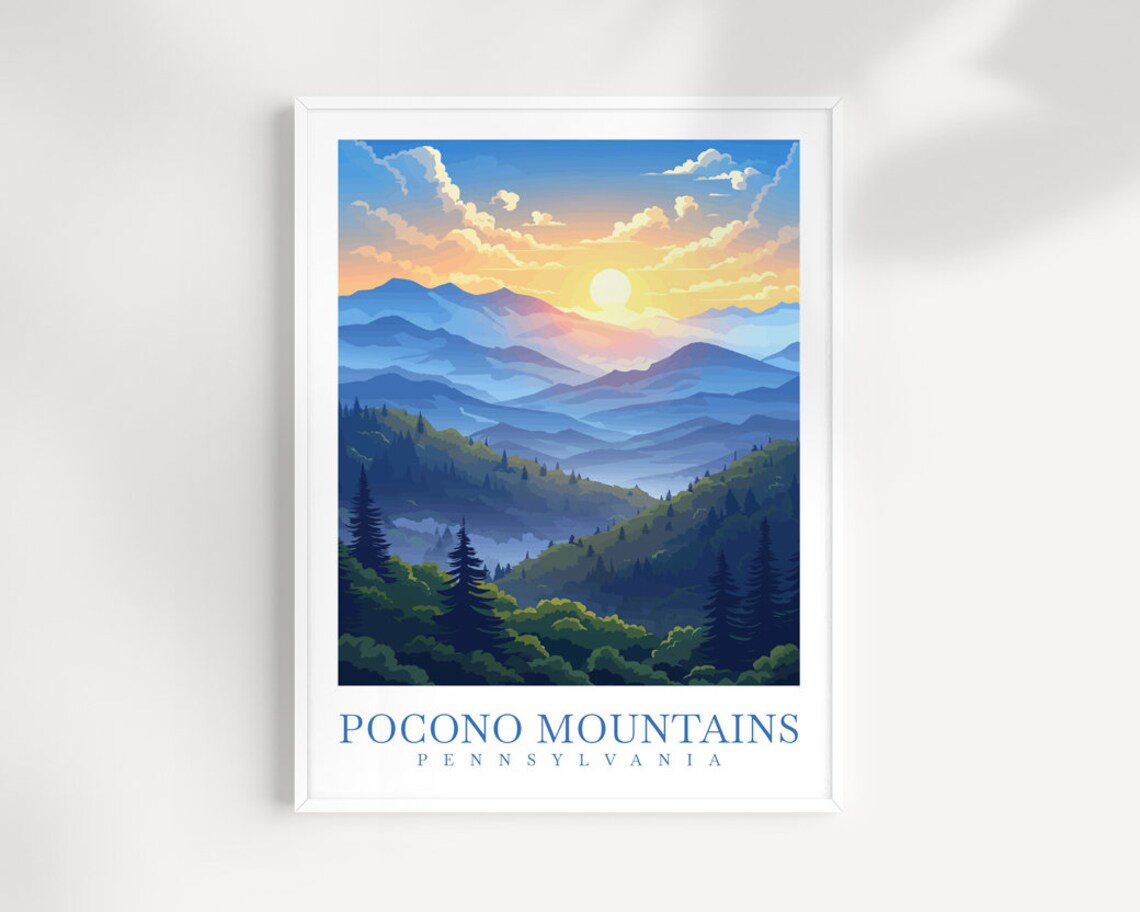 Pocono Mountains Pennsylvania Sunrise Blue Ridges Travel Poster