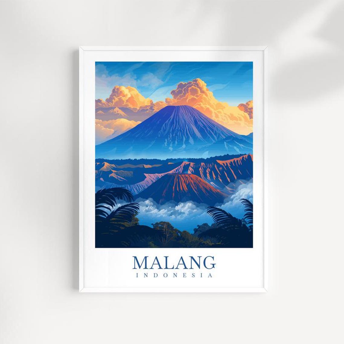 Malang Indonesia Mount Bromo Volcano Sunrise Vintage Travel Poster