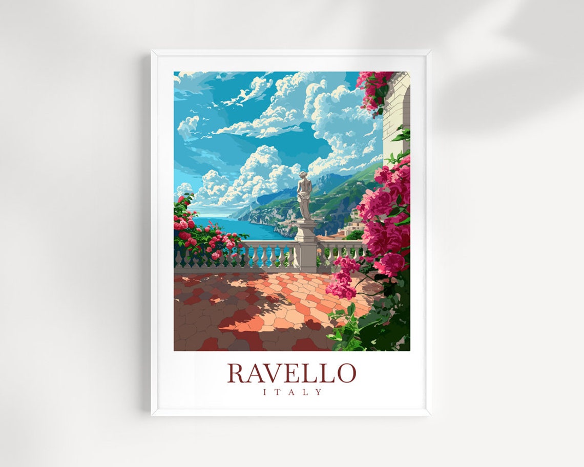 Ravello Italy Terrace Bougainvillea Statue Amalfi Coast Poster