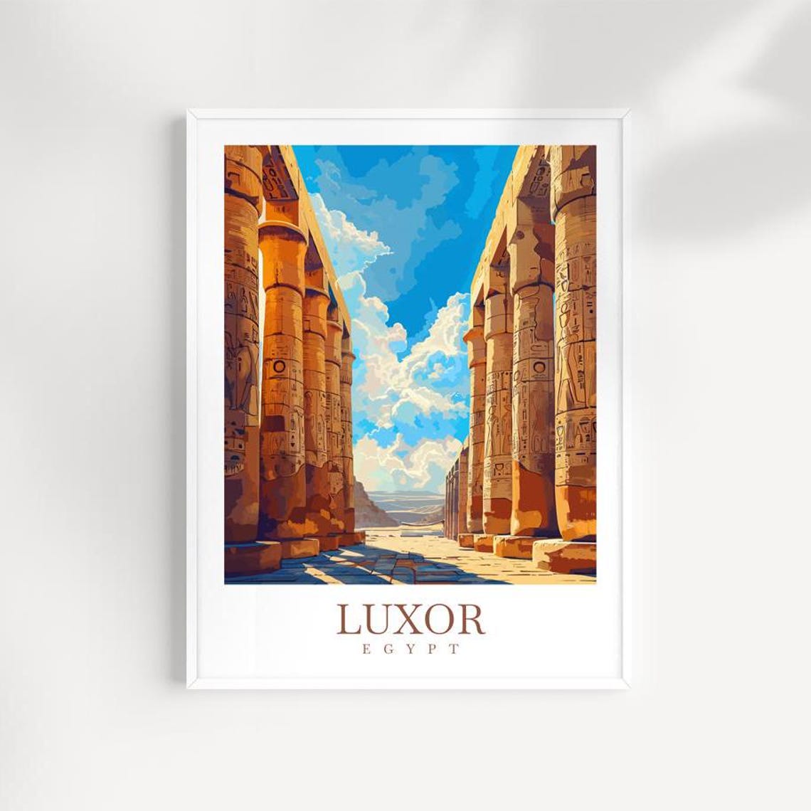 Luxor Egypt Ancient Temple Columns Hieroglyphs Blue Sky Travel Poster