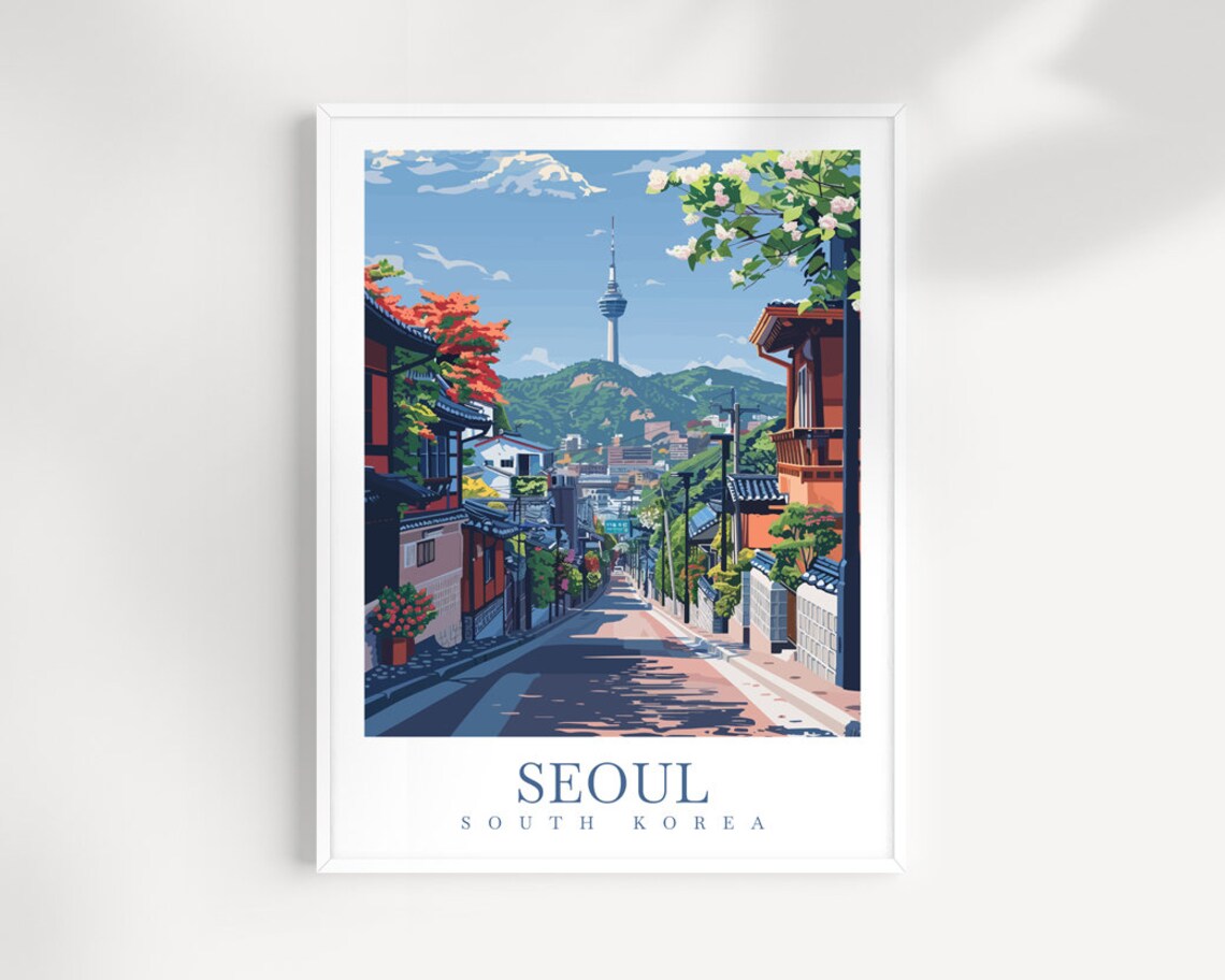 Seoul South Korea Historic Hanok Village Street Travel Poster