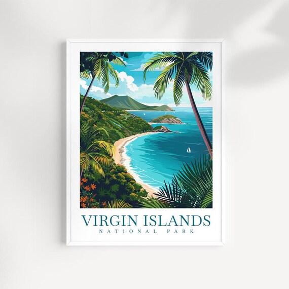 Virgin Islands National Park Tropical Beach Palm Travel Poster