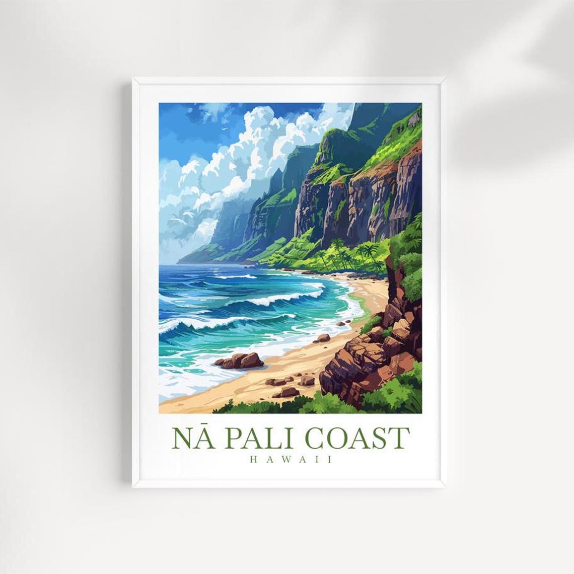 Na Pali Coast Hawaii Towering Sea Cliffs And Surf Beach Poster