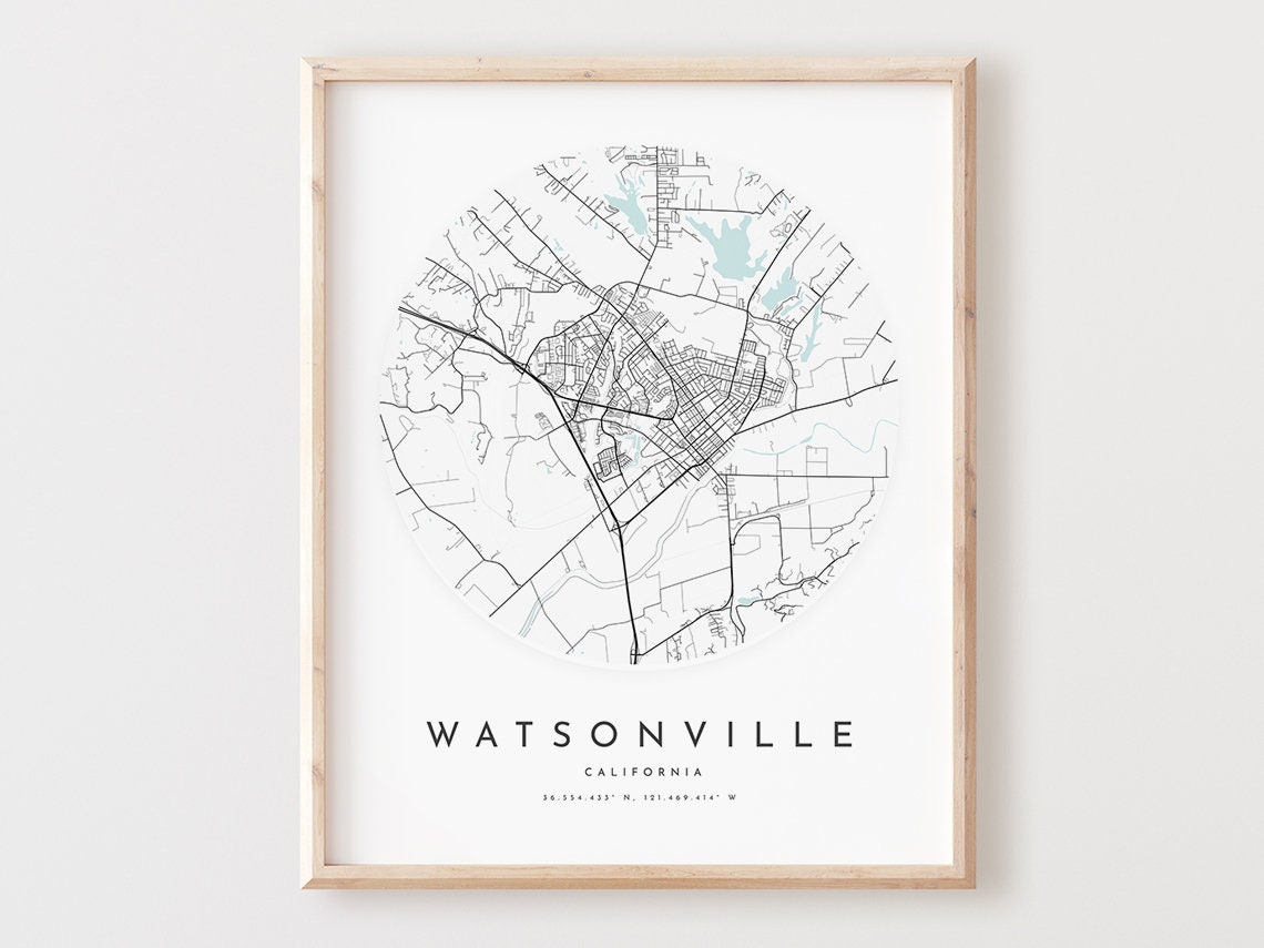 Watsonville California Minimalist Circle City Street Map Art Poster