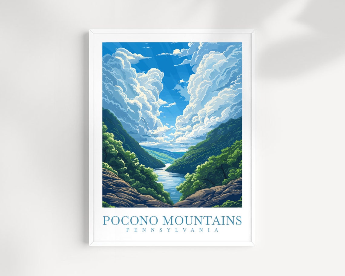 Pocono Mountains Pennsylvania Scenic Lake Valley Travel Poster