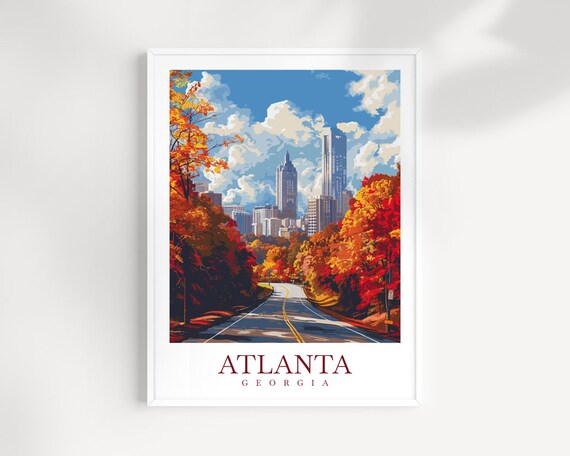 Atlanta Georgia Autumn Street Fall Foliage Downtown Skyline Poster