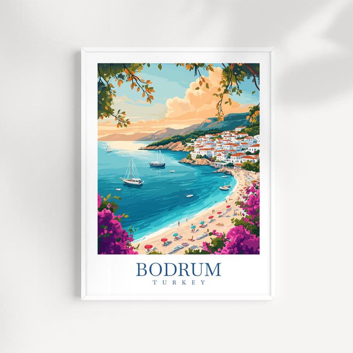 Bodrum Turkey Aegean Beach Harbor Sailboats Coastal Travel Poster