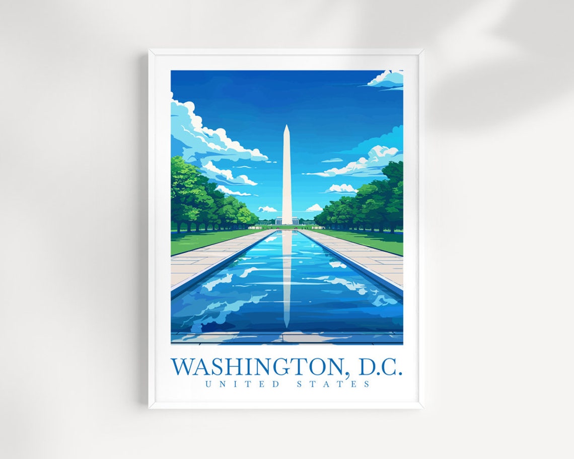 Washington DC Monument Poster With Reflecting Pool And Blue Sky