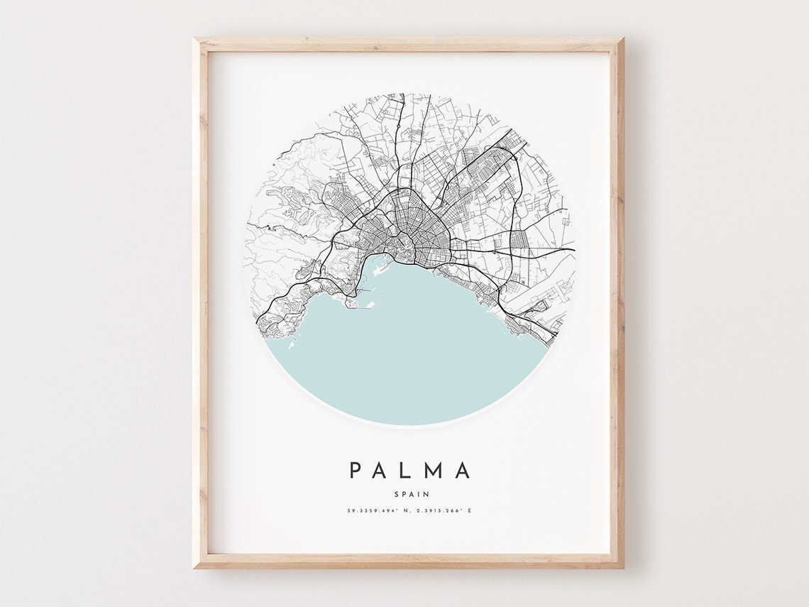 Palma Spain Circular City Map Mediterranean Modern Travel Wall Poster