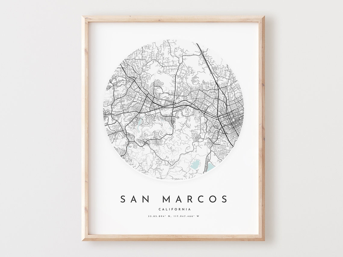 San Marcos California Circular City Street Map Art Minimalist Poster