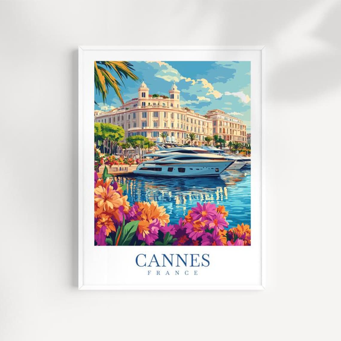 Cannes France Travel Poster Grand Hotel Yacht Riviera View Art