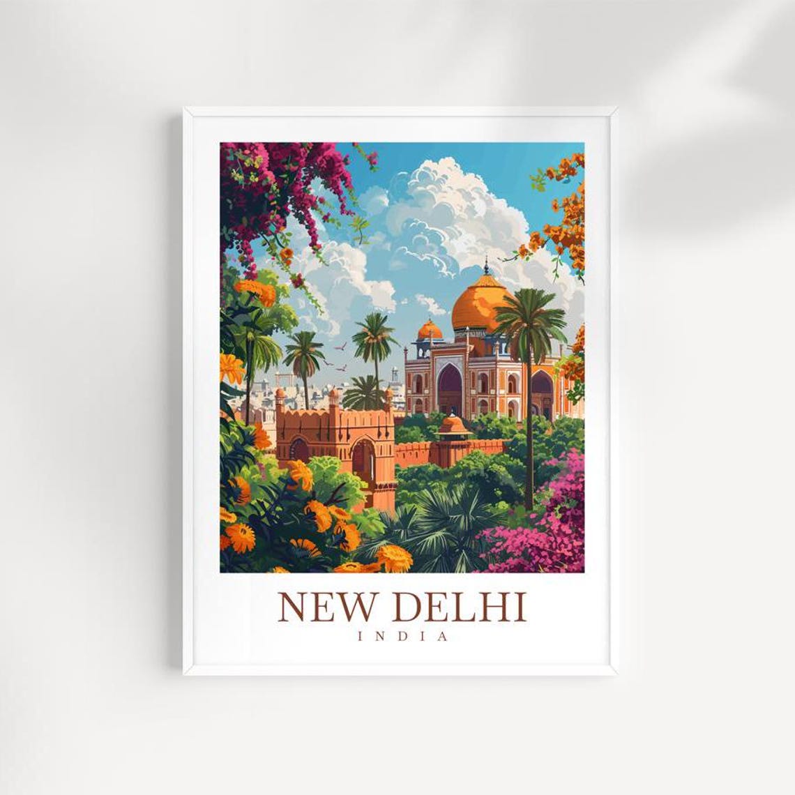 New Delhi India Mughal Dome Garden Palms Marigold Bloom Poster